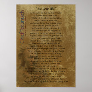 "Leef je leven" op oud perkament, Chief Tecumseh Poster
