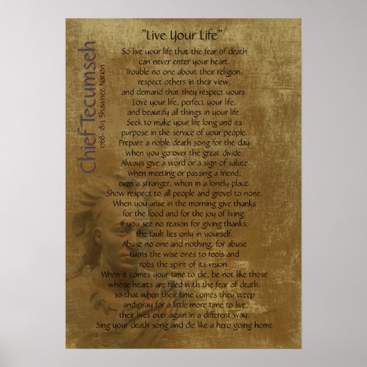 "Leef je leven" op oud perkament, Chief Tecumseh Poster (Voorkant)