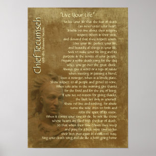 "Leef je leven" op oud perkament, Chief Tecumseh Poster