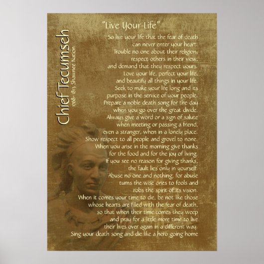"Leef je leven" op oud perkament, Chief Tecumseh Poster (Voorkant)