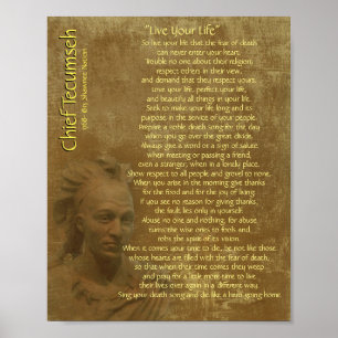 "Leef je leven" op oud perkament, Chief Tecumseh Poster