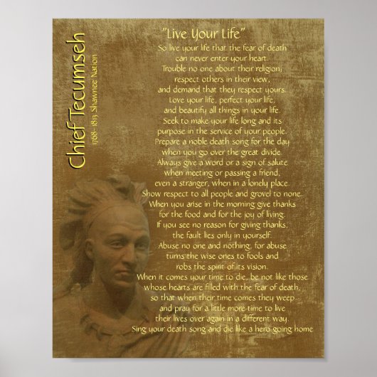 "Leef je leven" op oud perkament, Chief Tecumseh Poster (Voorkant)