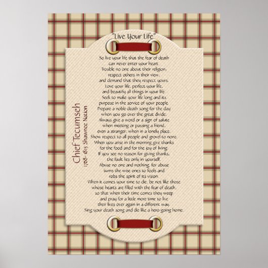 "Leef je leven" op schaamhoofd Tecumseh Poster (Voorkant)