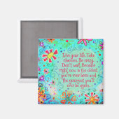 Leef je leven Quote Aqua Bloemen Trendy Magneet (Voorkant / Achterkant)