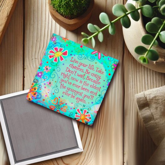 Leef je leven Quote Aqua Bloemen Trendy Magneet