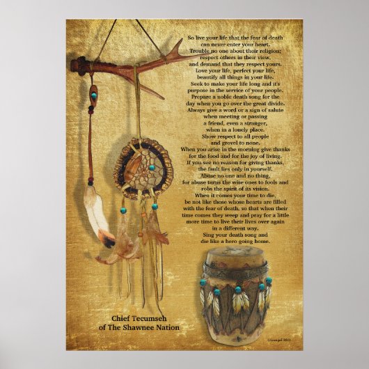 "Leef je leven" Tecumseh Dreamweaver en Drum Poster (Voorkant)