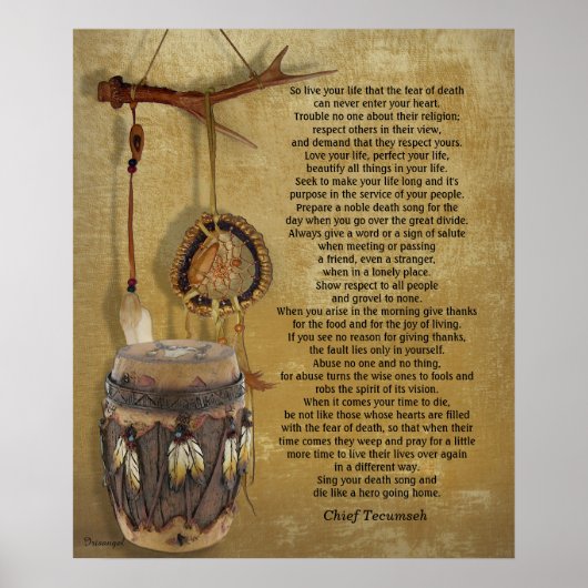 "Leef je leven" Tecumseh Dreamweaver en Drum Poster (Voorkant)