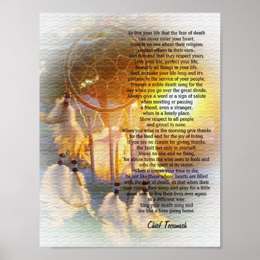 "Leef je leven" zonsondergang Tecumseh Dreamweaver Poster (Voorkant)