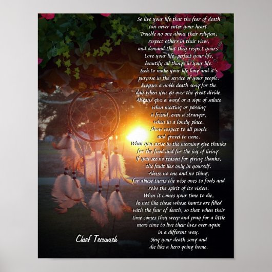 "Leef je leven" zonsondergang Tecumseh Dreamweaver Poster (Voorkant)