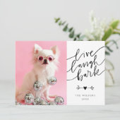 Leef Lach Blaff | Huisdier Kerstmis 2 Foto Feestdagenkaart (Staand voorkant)