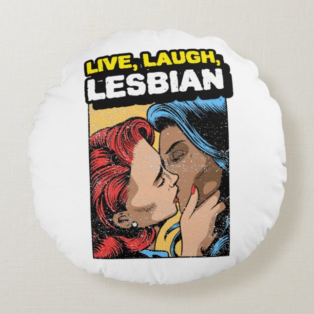 Leef Lach Lesbienne Rond Kussen (Voorkant)