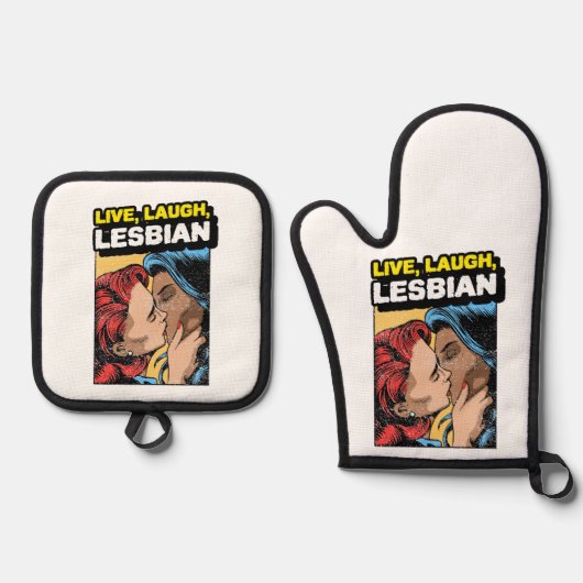 Leef Lach Lesbisch Ovenwant & Pannenlap Set (Voorkant)