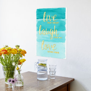 Leef Lach Lief   Blauwe Ombre Motivatie Folie Afdrukken
