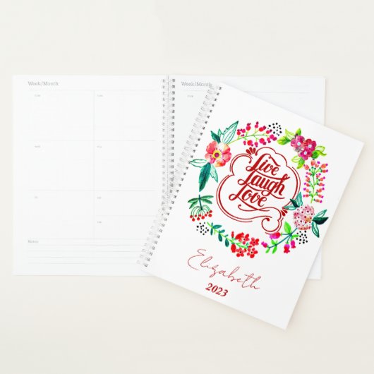 Leef lach lief bloemige gepersonaliseerde planner (Display)