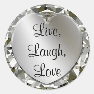 Leef, Lach, Liefde Diamonds & Zilveren Hart Sticke Ronde Sticker