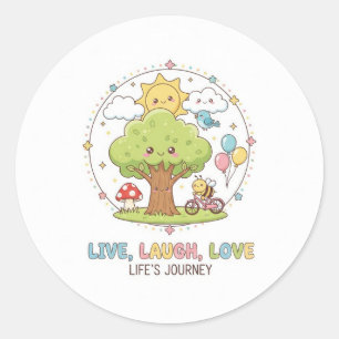 Leef Lach Liefde Illustratie-Gelukkige Natuurreis Ronde Sticker