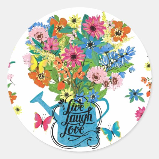 Leef, lach liefde  ronde sticker (Voorkant)