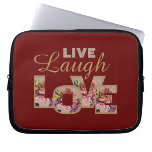 Leef, lach, liefde rustieke bloemen op bordeauxroo laptop sleeve