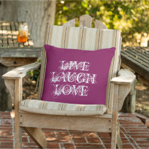 Leef lach liefde vintage typografie wijnrood groot buitenkussen