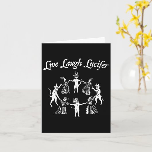 Leef Lach Lucifer Halloween Heks Dansen Met Duivel Kaart (Gele Bloem)