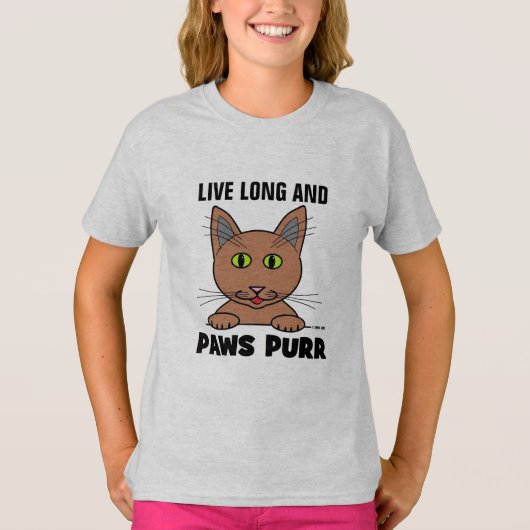 Leef Lang en POOTJES SNUR Funny Kat T Shirt (Voorkant)