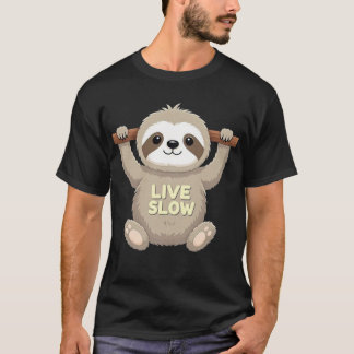 Leef Langzaam Luiaard T-Shirt – Cute Cartoon Ontwe
