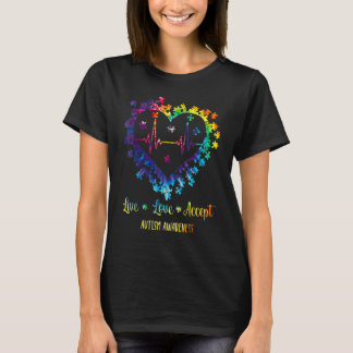 Leef Lief Aanvaard Autisme Bewustzijn Autisme Hart T-shirt