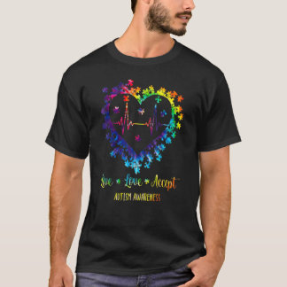 Leef Lief Aanvaard Autisme Bewustzijn Autisme Hart T-shirt