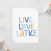 Leef Lief Latke Hanukkah Design Kaart (Voorkant / Achterkant in situ)