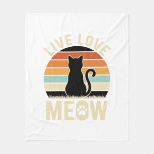 Leef Lief Meow Vintage Kat Zonsondergang Design_1 Fleece Deken
