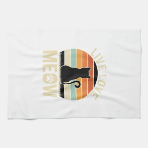 Leef Lief Meow Vintage Kat Zonsondergang Design_1 Theedoek
