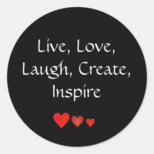 Leef, Liefde, Lach, Creëer, Inspireren Ronde Sticker (Voorkant)