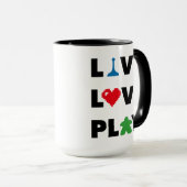 Leef, Liefde, Spelen Zwarte Tekst Mok (Voorkant rechts)