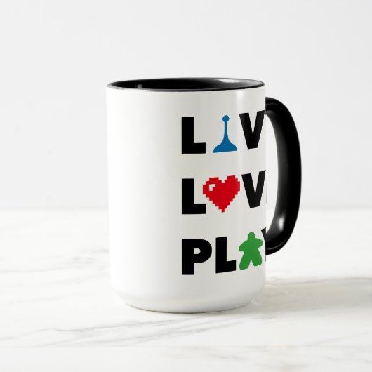 Leef, Liefde, Spelen Zwarte Tekst Mok (Voorkant rechts)
