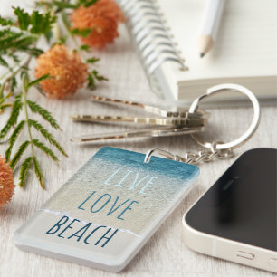 Leef Liefde Strand Turquoise Blauwe Oceaan Surf Go Sleutelhanger