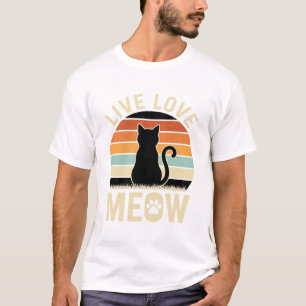 Leef Liever Meow Vintage Kat Zonsondergang Design_ T-shirt