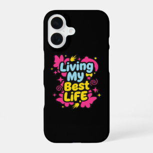 Leef mijn beste leven kleurrijke pop art graphics iPhone 16 hoesje