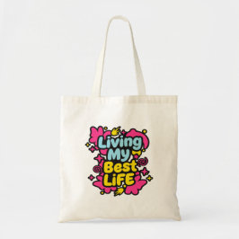 Leef mijn beste leven kleurrijke pop art graphics tote bag