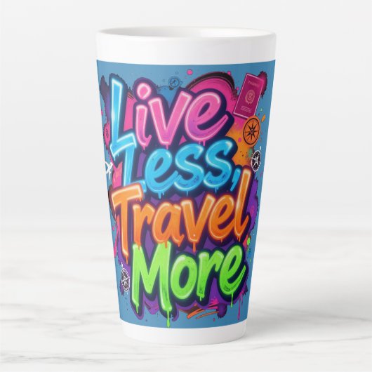 Leef Minder Reis Meer Neon Graffiti Reis Quote Latte Mok (Voorkant)