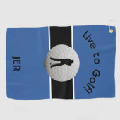 Leef naar Golf Citaat Met Monogram Koninklijk Blau Golfhanddoek (Horizontaal)