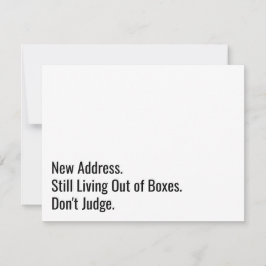 Leef nog steeds uit dozen, beoordeel geen grappige notitiekaartje