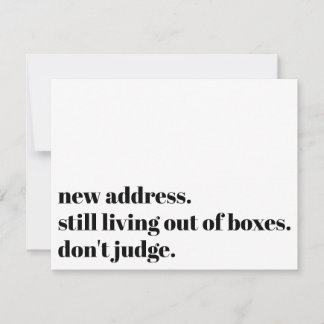 Leef nog steeds uit dozen, beoordeel geen grappige notitiekaartje