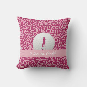 Leef om te golfen Damesgolfer Silhouet Roze Maatwe Kussen