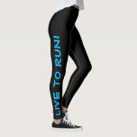Leef om te rennen! Ren naar Live! Zwart & Blauw Ha Leggings<br><div class="desc">Deze leuke leggings zijn ontworpen met hardlopers in het achterhoofd. Ze zijn zwart met heldere, goed zichtbare, blauw gekleurde tekst die op elk been loopt. Een been zegt: "Live to Run!", de andere been zegt: "Run to Live!" Perfecte looppannen en de kleur is een veiligheidsmaatregel om er zeker van te...</div>
