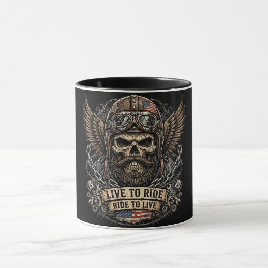 Leef om te rijden Bearded Skull Biker  Mok (Midden)