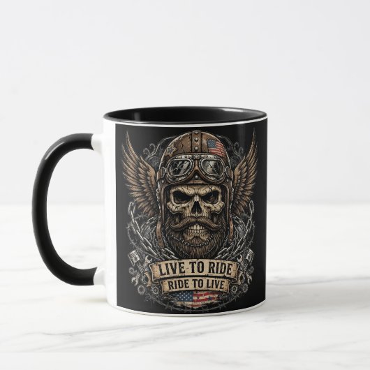Leef om te rijden Bearded Skull Biker Mok (Links)