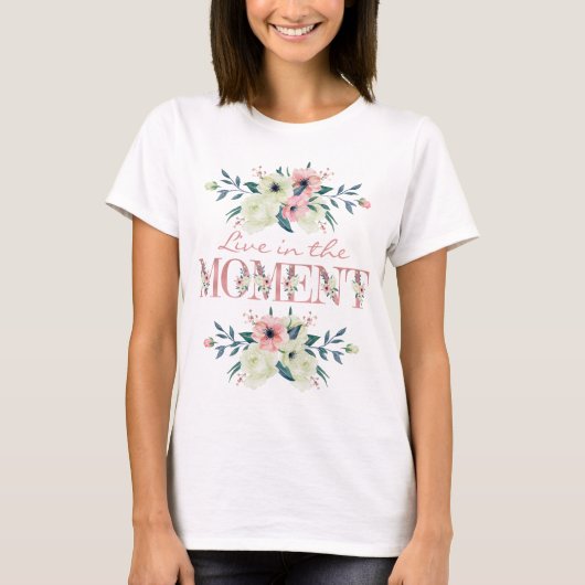 Leef op het moment roze Waterverf Floral T-shirt (Voorkant)