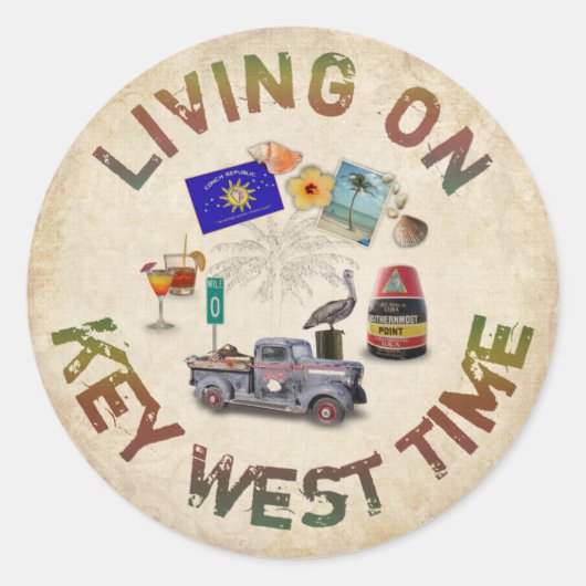 Leef op Key West Time Ronde Sticker (Voorkant)