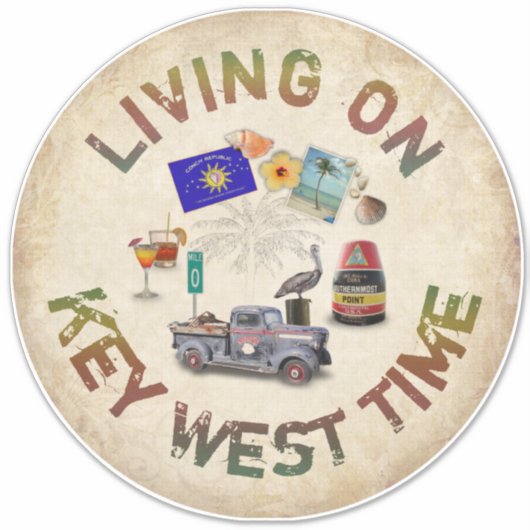 Leef op Key West Time Sticker (Voorkant)