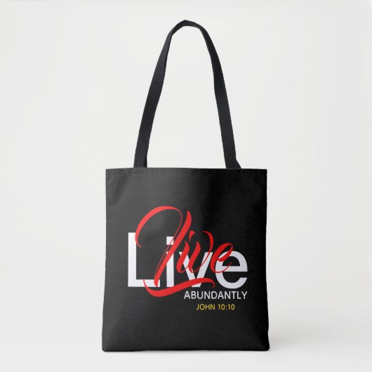 Leef overvloedig Johannes 10:10 Monogram Schrift Tote Bag (Voorkant)